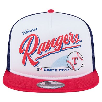 Men's New Era White/Red Texas Rangers Retro Script Trucker 9FIFTY Snapback Hat