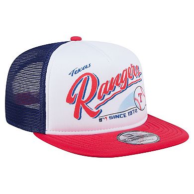 Men's New Era White/Red Texas Rangers Retro Script Trucker 9FIFTY Snapback Hat