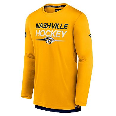 Men's Fanatics Gold Nashville Predators Authentic Pro Tech Long Sleeve T-Shirt