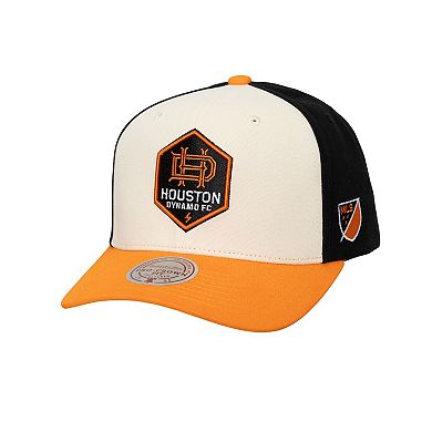 Men's Mitchell & Ness Cream Houston Dynamo FC Brushed Off Pro Crown Snapback Hat