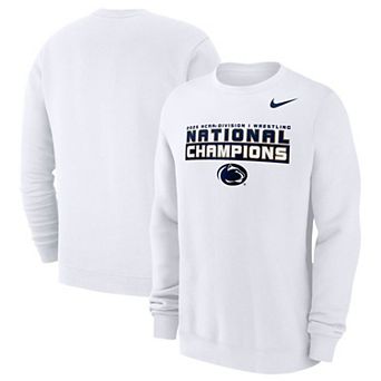 Men's Nike White Penn State Nittany Lions 2025 NCAA Wrestling National Champions Club Fleece Pullover Sweatshirt