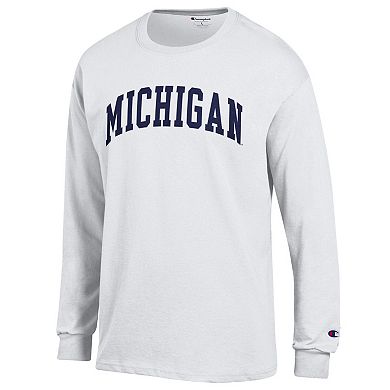 Men's Champion White Michigan Wolverines Basic Arch Long Sleeve T-Shirt
