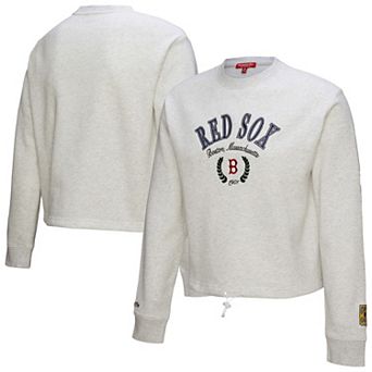 Women's Mitchell & Ness Heather Gray Boston Red Sox Cropped Toggle Pullover Sweatshirt