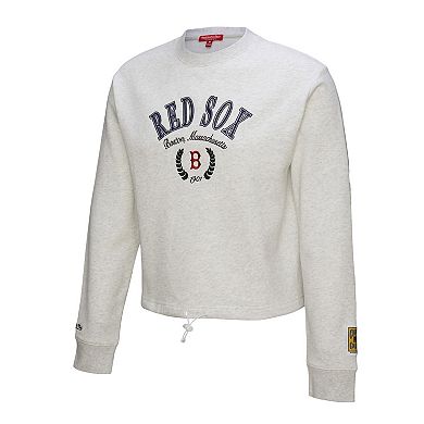 Women's Mitchell & Ness Heather Gray Boston Red Sox Cropped Toggle Pullover Sweatshirt