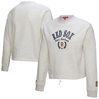 Women's Mitchell & Ness Heather Gray Boston Red Sox Cropped Toggle Pullover Sweatshirt
