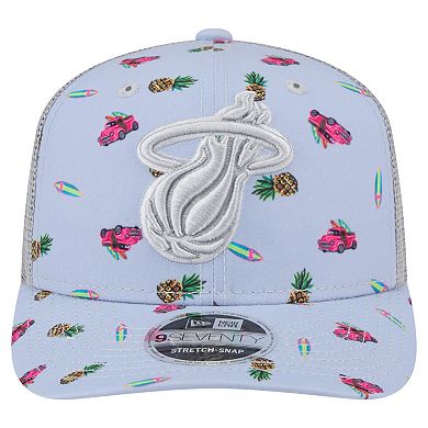 Men's New Era Light Blue/Gray Miami Heat Adventure Aloha Pattern 9SEVENTY Stretch-Snap Hat
