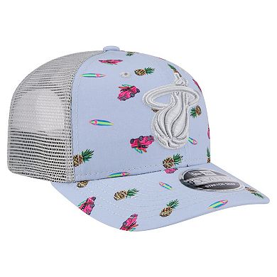 Men's New Era Light Blue/Gray Miami Heat Adventure Aloha Pattern 9SEVENTY Stretch-Snap Hat