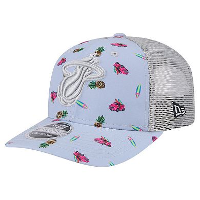Men's New Era Light Blue/Gray Miami Heat Adventure Aloha Pattern 9SEVENTY Stretch-Snap Hat