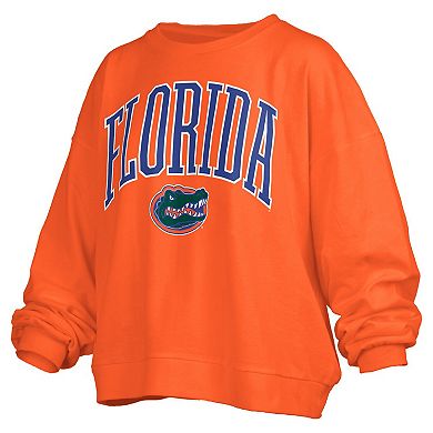 Women's Pressbox Orange Florida Gators Janise Arch Over Logo Waist Length Oversized Pullover Sweatshirt