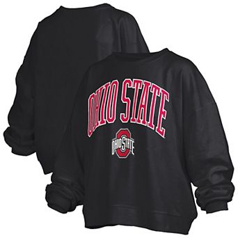 Women's Pressbox Black Ohio State Buckeyes Janise Arch Over Logo Waist Length Oversized Pullover Sweatshirt