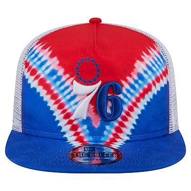 Men's New Era Royal/Red Philadelphia 76ers Throwback Dye Golfer Snapback Hat