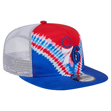 Men's New Era Royal/Red Philadelphia 76ers Throwback Dye Golfer Snapback Hat