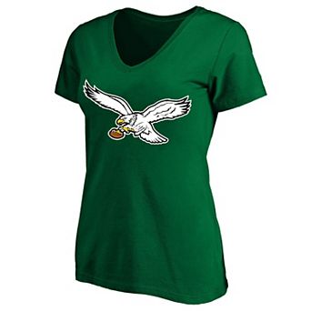 Women's Fanatics Kelly Green Philadelphia Eagles Plus Size Vintage Logo V-Neck T-Shirt