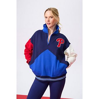 Women's Terez Red Philadelphia Phillies Classic Colorblock Quarter-Zip Sweatshirt