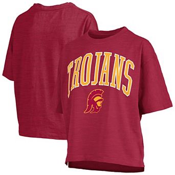 Women's Pressbox Cardinal USC Trojans Nelson Arch Over Logo Waist Length Oversized Slub T-Shirt