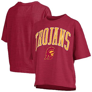 Women's Pressbox Cardinal USC Trojans Nelson Arch Over Logo Waist Length Oversized Slub T-Shirt