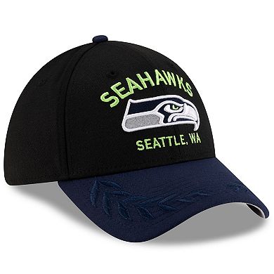 Men's New Era Black/College Navy Seattle Seahawks 2025 NFL Draft 39THIRTY Flex Hat
