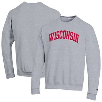 Men's Champion Heather Gray Wisconsin Badgers Basic Arch Fleece Pullover Sweatshirt