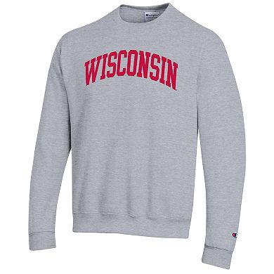 Men's Champion Heather Gray Wisconsin Badgers Basic Arch Fleece Pullover Sweatshirt