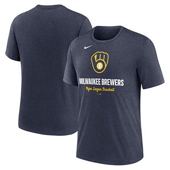 Men's Nike Heather Navy Milwaukee Brewers Logo Tri-Blend T-Shirt