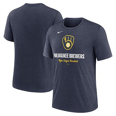 Men's Nike Heather Navy Milwaukee Brewers Logo Tri-Blend T-Shirt
