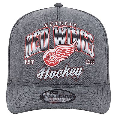 Men's New Era Charcoal Detroit Red Wings Throwback Washed A-Frame Pre-Curved 9FIFTY Snapback Hat