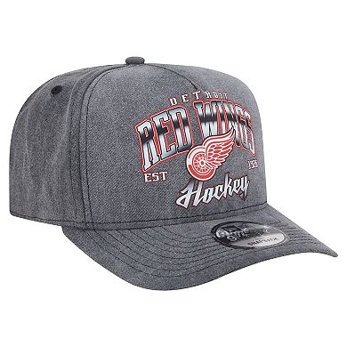 Men's New Era Charcoal Detroit Red Wings Throwback Washed A-Frame Pre-Curved 9FIFTY Snapback Hat