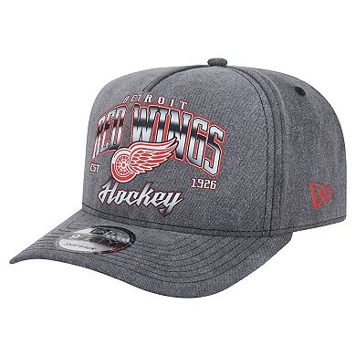 Men's New Era Charcoal Detroit Red Wings Throwback Washed A-Frame Pre-Curved 9FIFTY Snapback Hat