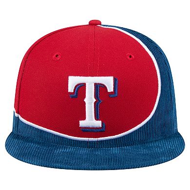 Men's New Era Royal/Red Texas Rangers Retro Split Corduroy Snapback Hat