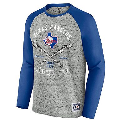 Men's Darius Rucker Collection by Fanatics Heather Gray Texas Rangers Raw Edge Raglan Long Sleeve Baseball T-Shirt