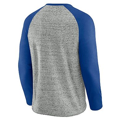 Men's Darius Rucker Collection by Fanatics Heather Gray Texas Rangers Raw Edge Raglan Long Sleeve Baseball T-Shirt