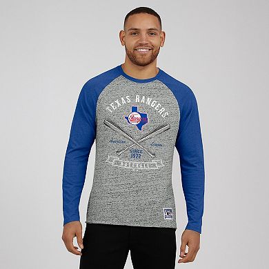 Men's Darius Rucker Collection by Fanatics Heather Gray Texas Rangers Raw Edge Raglan Long Sleeve Baseball T-Shirt
