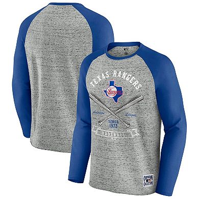 Men's Darius Rucker Collection by Fanatics Heather Gray Texas Rangers Raw Edge Raglan Long Sleeve Baseball T-Shirt