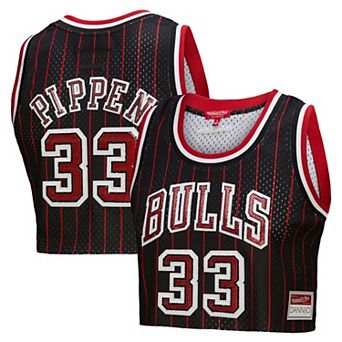 Women's Mitchell & Ness x DANNIJO Scottie Pippen Black Chicago Bulls Fashion Cropped Basketball Jersey