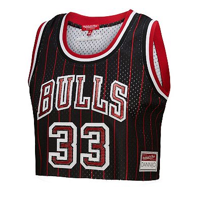 Women's Mitchell & Ness x DANNIJO Scottie Pippen Black Chicago Bulls Fashion Cropped Basketball Jersey