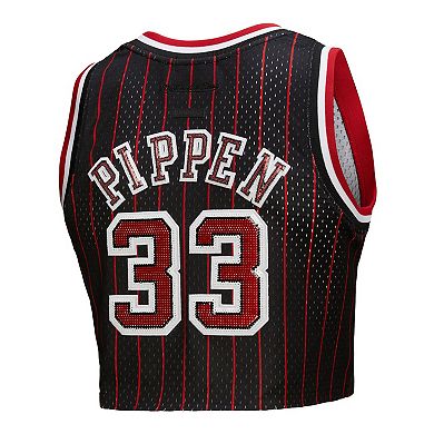 Women's Mitchell & Ness x DANNIJO Scottie Pippen Black Chicago Bulls Fashion Cropped Basketball Jersey