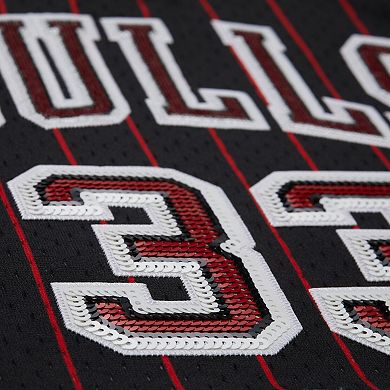 Women's Mitchell & Ness x DANNIJO Scottie Pippen Black Chicago Bulls Fashion Cropped Basketball Jersey