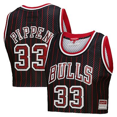Women's Mitchell & Ness x DANNIJO Scottie Pippen Black Chicago Bulls Fashion Cropped Basketball Jersey