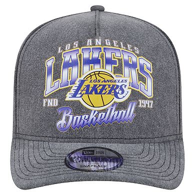 Men's New Era Charcoal Los Angeles Lakers Throwback Washed Pre-Curved 9FIFTY Snapback Hat