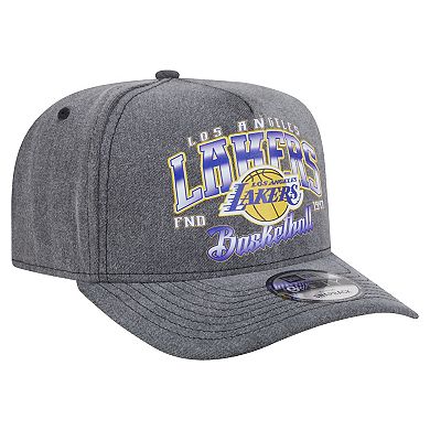 Men's New Era Charcoal Los Angeles Lakers Throwback Washed Pre-Curved 9FIFTY Snapback Hat