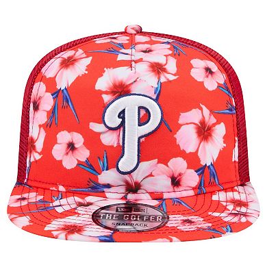 Men's New Era Red Philadelphia Phillies Adventure Pattern Golfer Trucker Snapback Hat