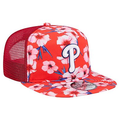 Men's New Era Red Philadelphia Phillies Adventure Pattern Golfer Trucker Snapback Hat