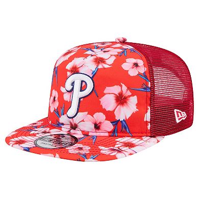 Men's New Era Red Philadelphia Phillies Adventure Pattern Golfer Trucker Snapback Hat
