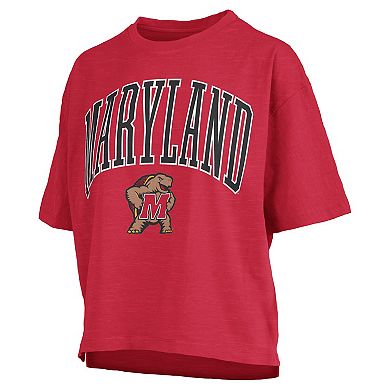 Women's Pressbox Red Maryland Terrapins Nelson Arch Over Logo Waist Length Oversized Slub T-Shirt