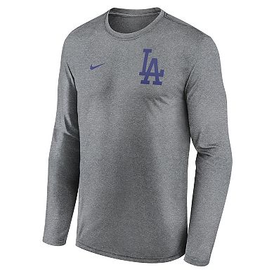 Men's Nike Heather Charcoal Los Angeles Dodgers 2-Hit Legend Performance Long Sleeve T-Shirt