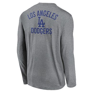Men's Nike Heather Charcoal Los Angeles Dodgers 2-Hit Legend Performance Long Sleeve T-Shirt