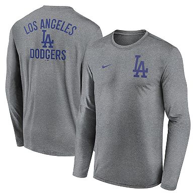 Men's Nike Heather Charcoal Los Angeles Dodgers 2-Hit Legend Performance Long Sleeve T-Shirt
