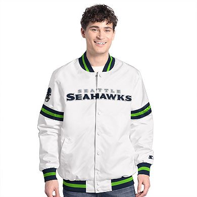 Men's Starter White Seattle Seahawks Scout Full-Snap Varsity Jacket