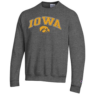 Men's Champion Heather Charcoal Iowa Hawkeyes Arch Over Logo Pullover Sweatshirt