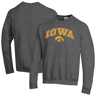 Men's Champion Heather Charcoal Iowa Hawkeyes Arch Over Logo Pullover Sweatshirt